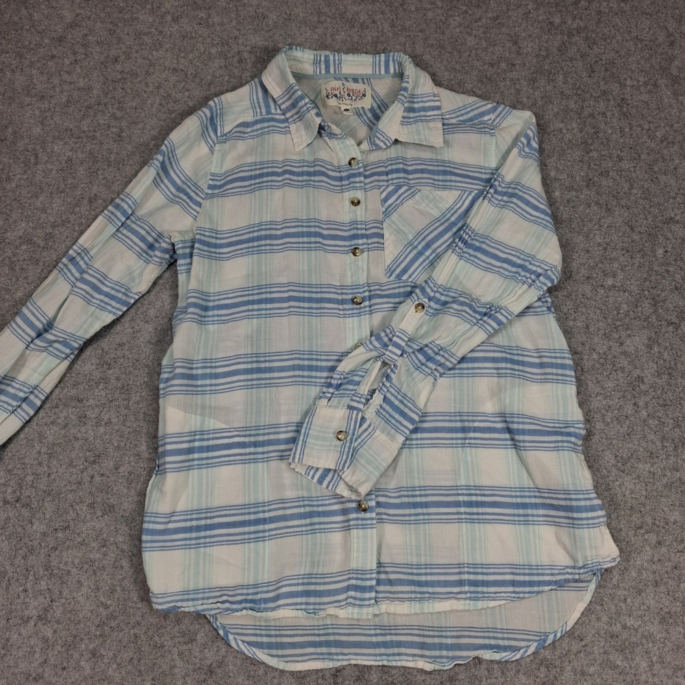 Girl Krazy Button Down Shirt Womens Large Blue Striped‎ Long Sleeve Cotton